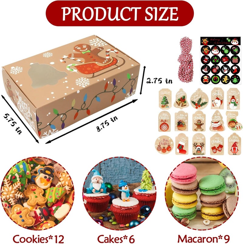 ZMCINER 12 PCS Christmas Cookie Boxes for Gift Giving Christmas Bakery Boxes Treat Boxes Baking Boxes with Window for Pastries, Cupcakes, Brownies, Donuts, Gift-Giving 8.75 x 5.75 x 2.75 Inches - Image 2